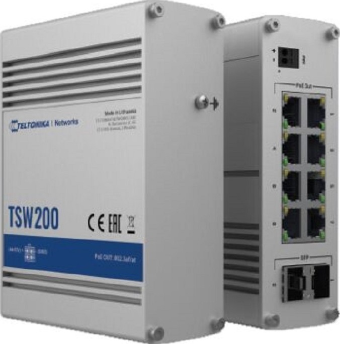 Teltonika TSW200 switch, 8x Gigabit ethernet, 2xSFP | Unmanaged switches | Product | MCS